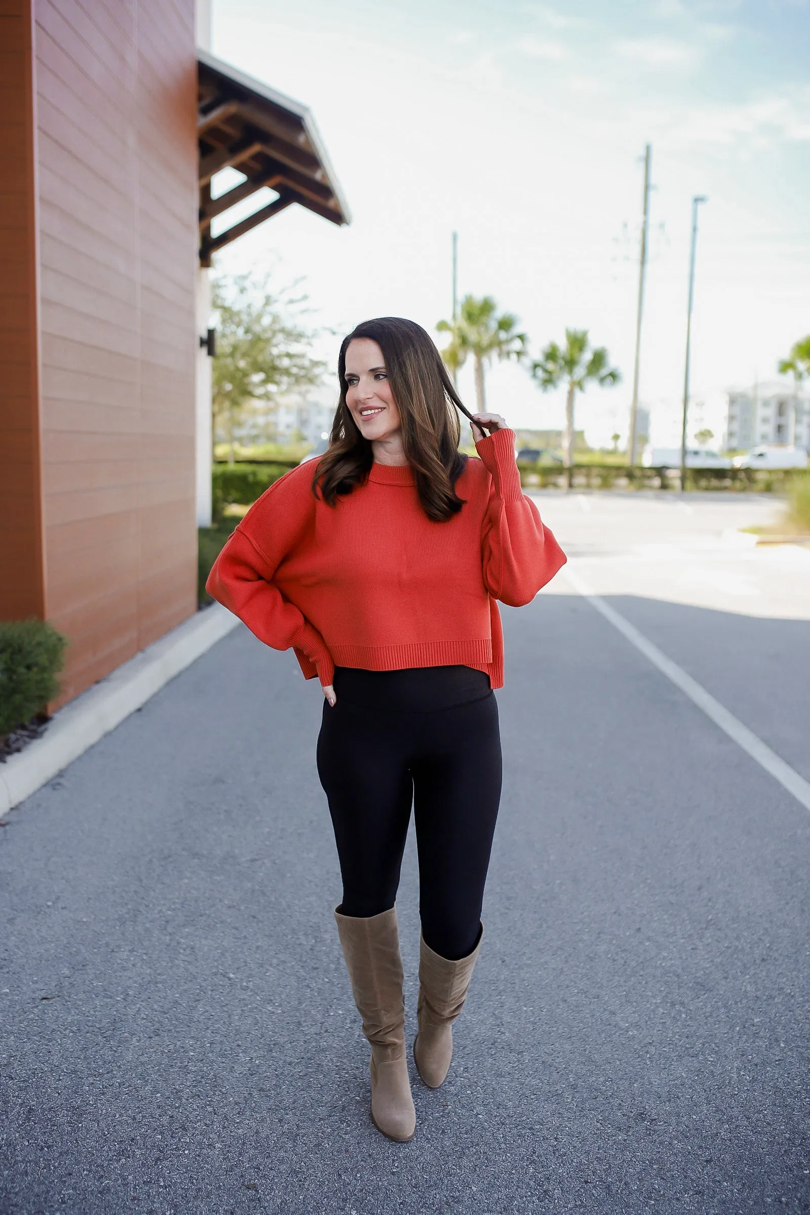 Colorado Casual Ribbed Hem Sweater Top- Rust