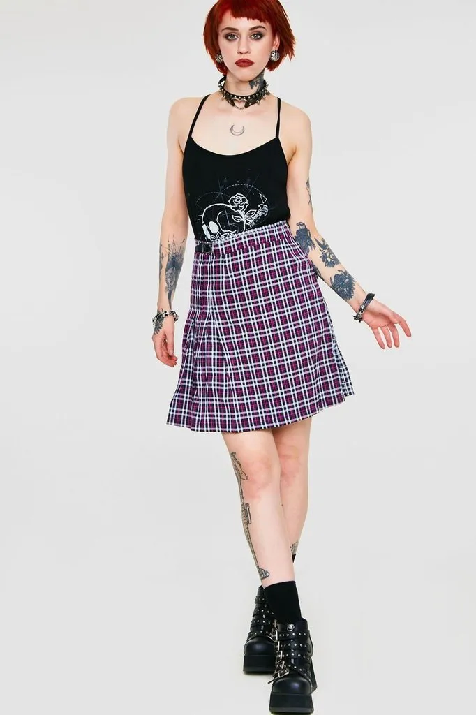 Contrast Check Buckled Mini-Kilt
