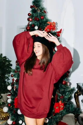 COSY COMFORT SWEATSHIRT DRESS - BURGUNDY