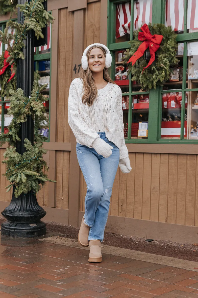 Cream V Neck Cable Knit Sweater - FINAL SALE