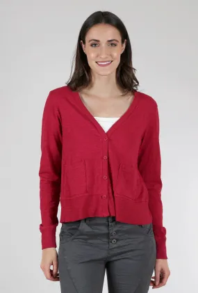 Crop Boxy Pocket Slub Cardigan, Raspberry