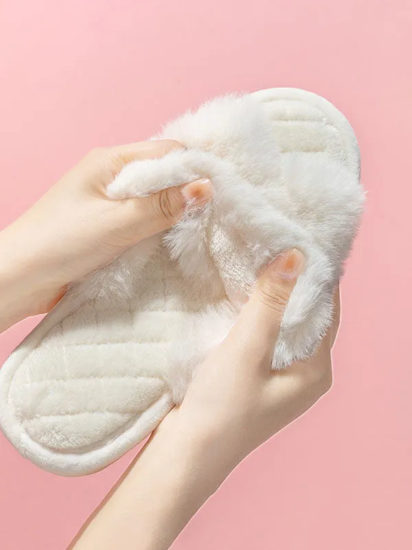 Cross Fashion Open Toe Plush Slippers