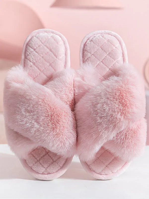 Cross Fashion Open Toe Plush Slippers