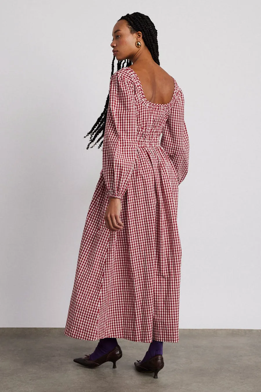 dakota bow midi dress - red gingham