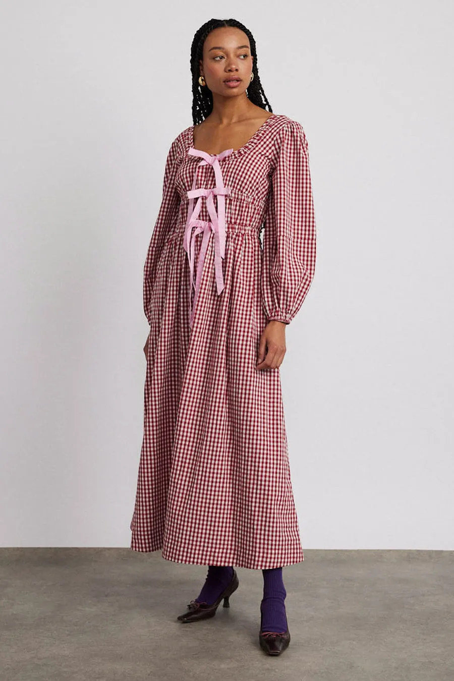 dakota bow midi dress - red gingham