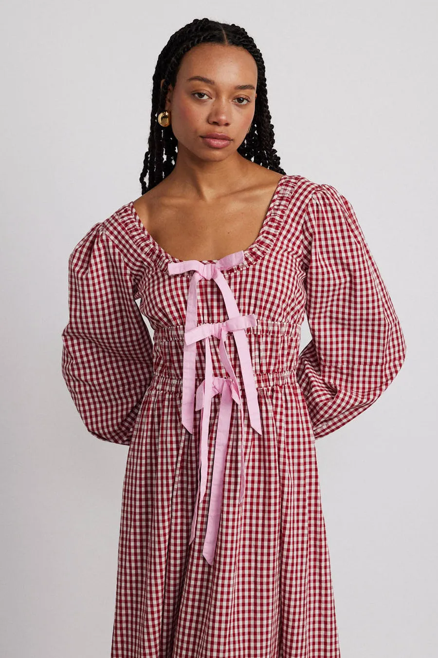 dakota bow midi dress - red gingham