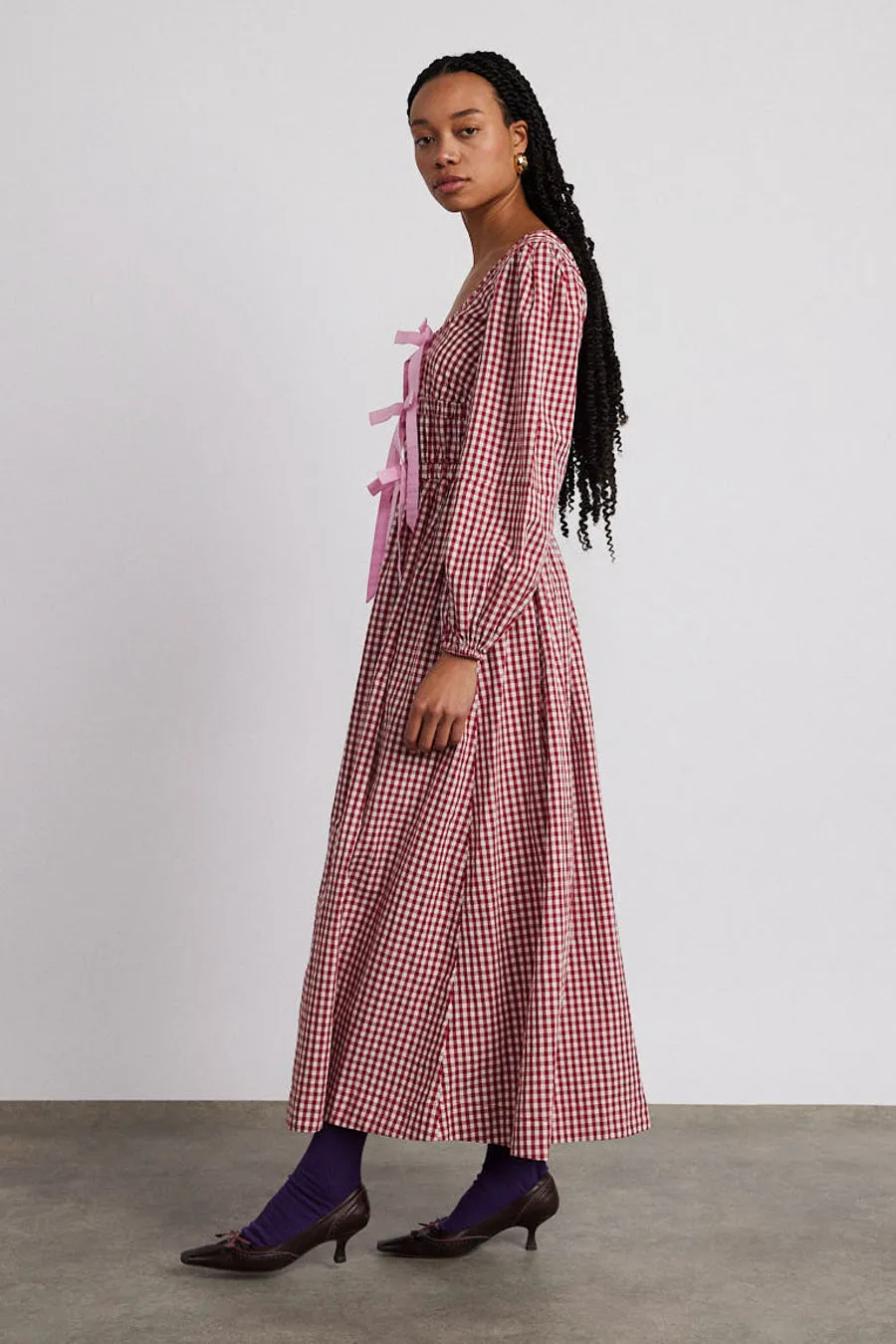 dakota bow midi dress - red gingham