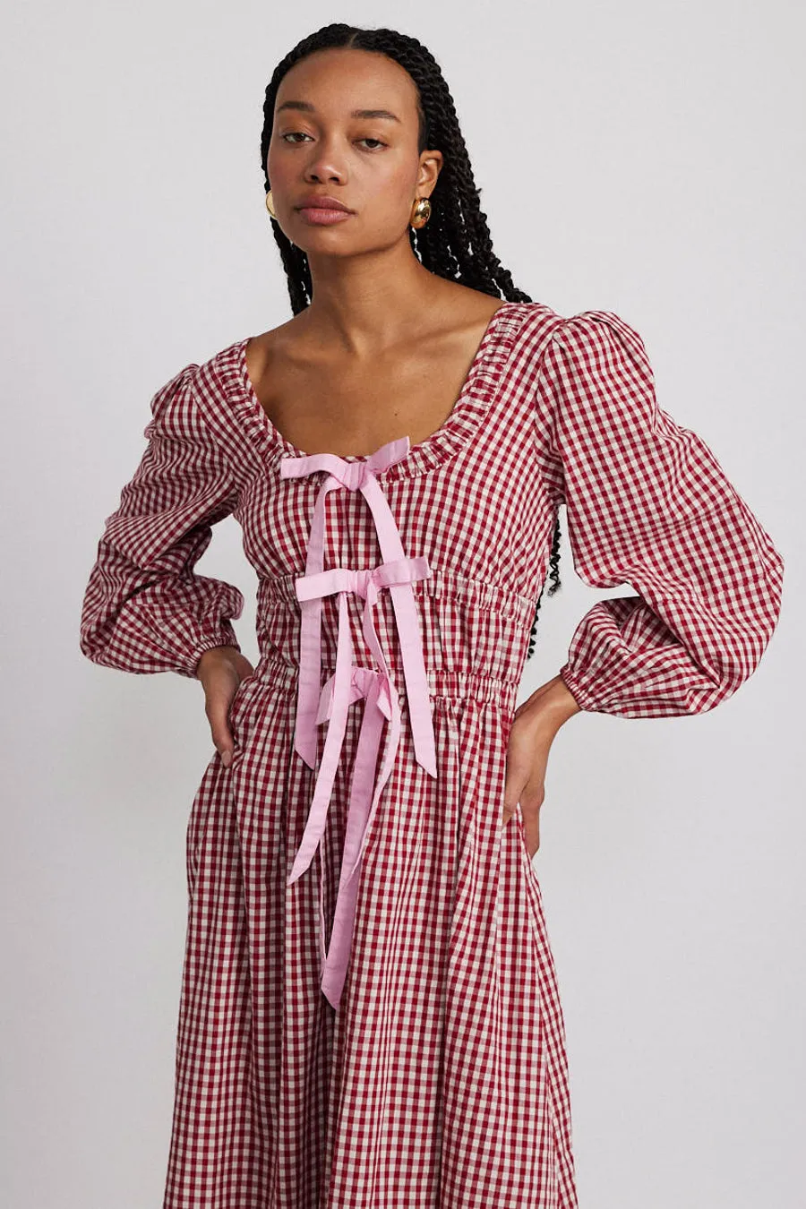 dakota bow midi dress - red gingham