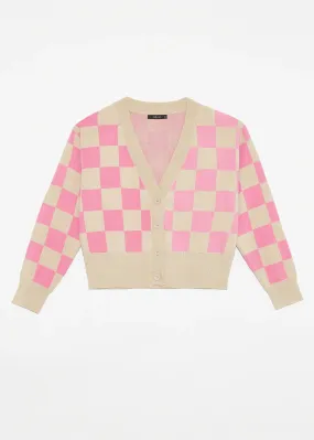 DELUC ECHINACEA COLORBLOCK CARDIGAN - PINK/WHITE