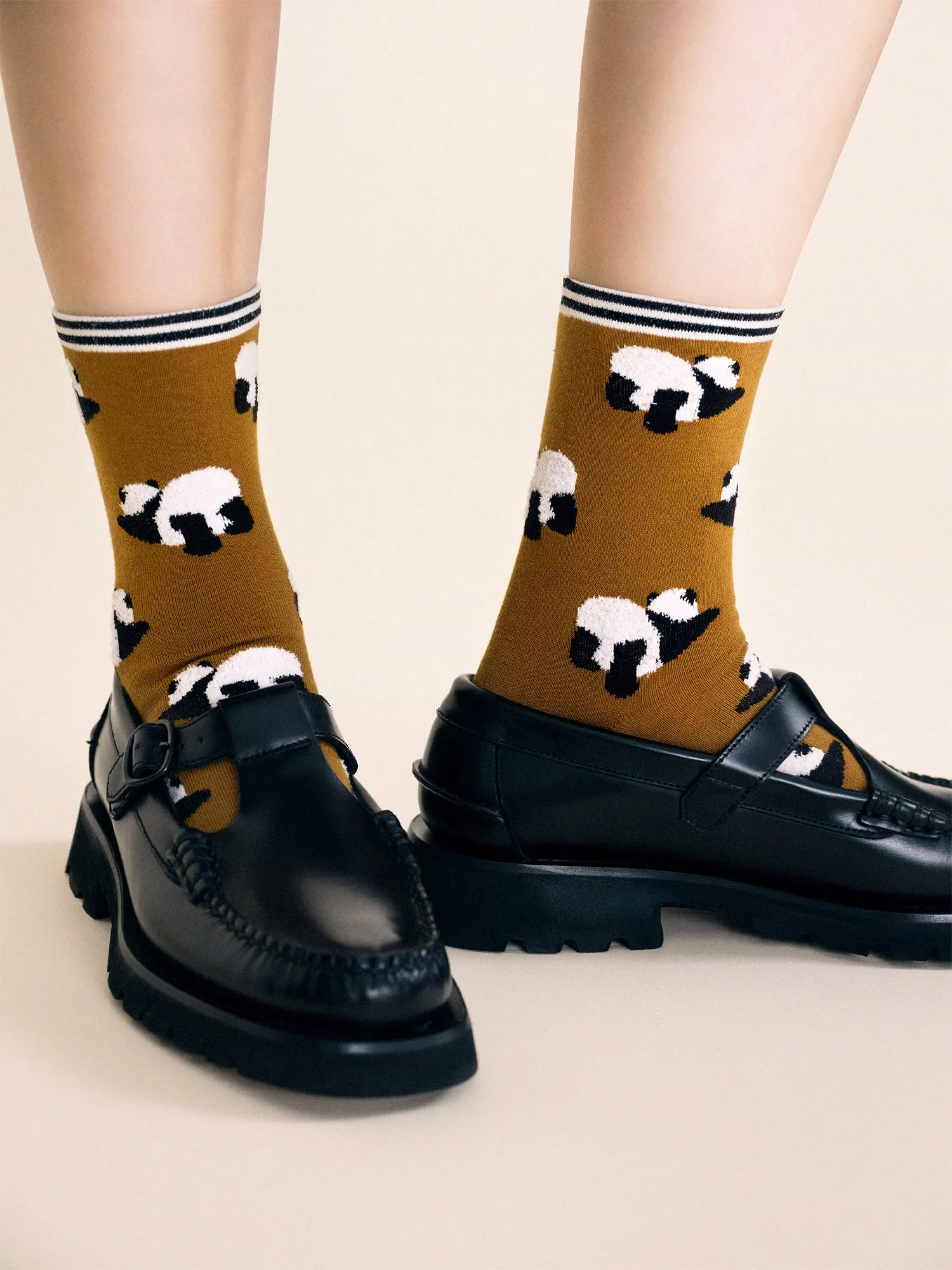 Downward Panda Crew Socks - Vintage Gold