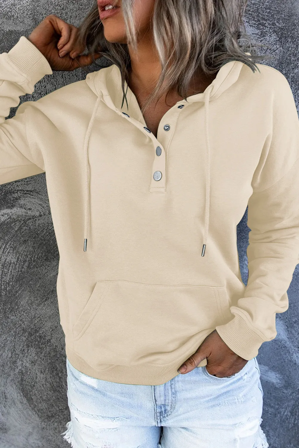Dropped Shoulder Long Sleeve Hoodie with Pocket - 9 colors
