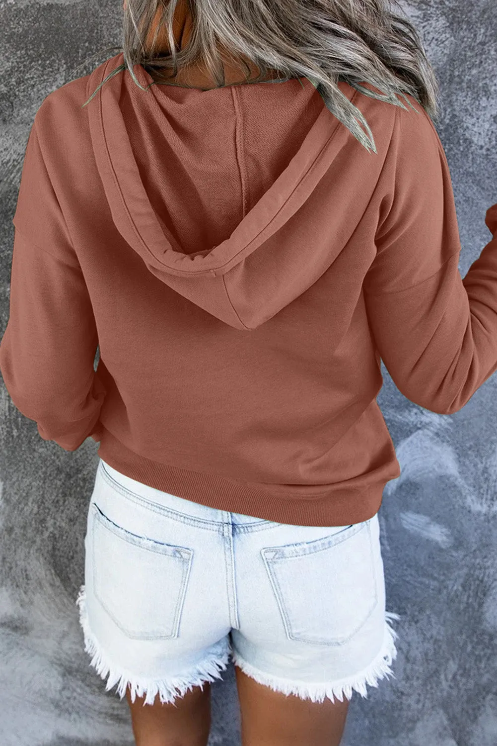 Dropped Shoulder Long Sleeve Hoodie with Pocket - 9 colors