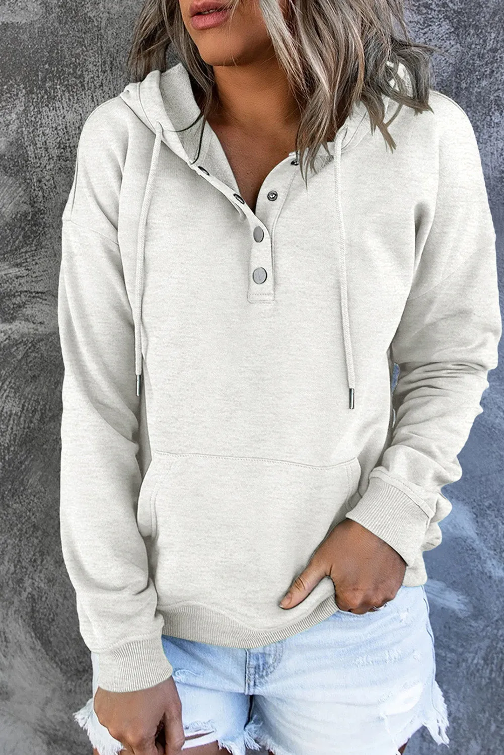 Dropped Shoulder Long Sleeve Hoodie with Pocket - 9 colors
