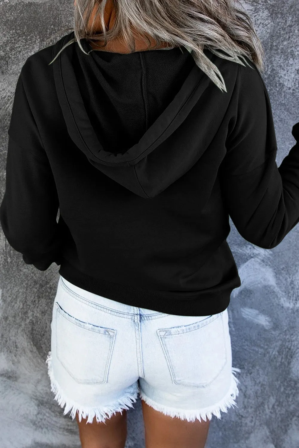 Dropped Shoulder Long Sleeve Hoodie with Pocket - 9 colors