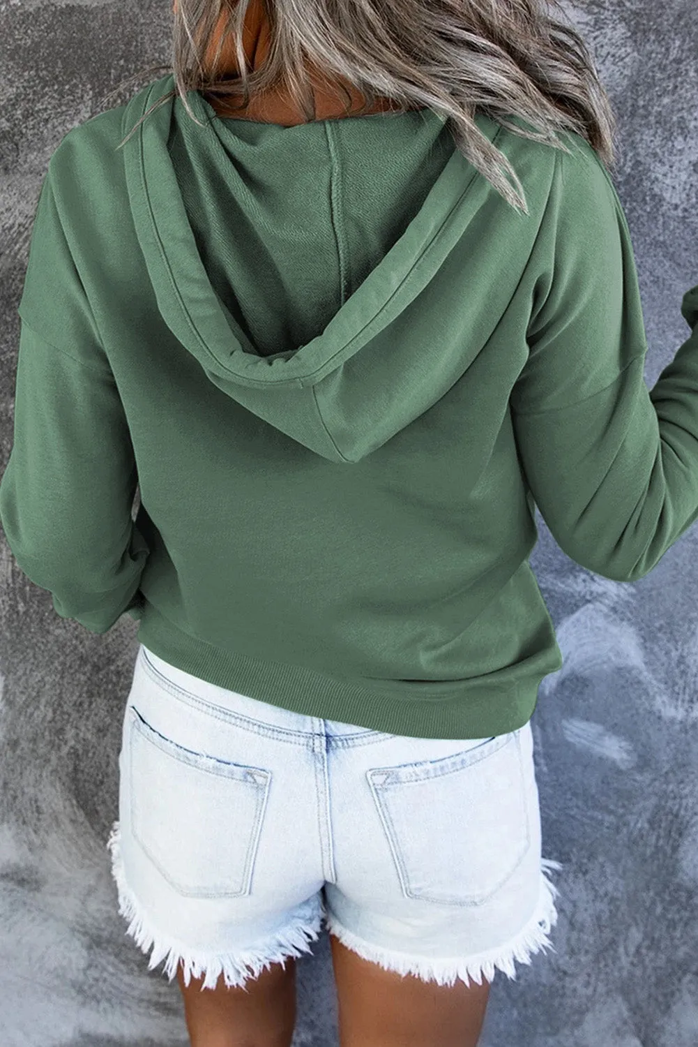 Dropped Shoulder Long Sleeve Hoodie with Pocket - 9 colors