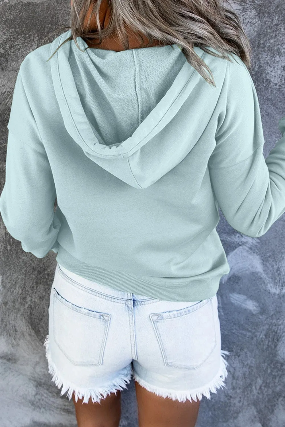 Dropped Shoulder Long Sleeve Hoodie with Pocket - 9 colors