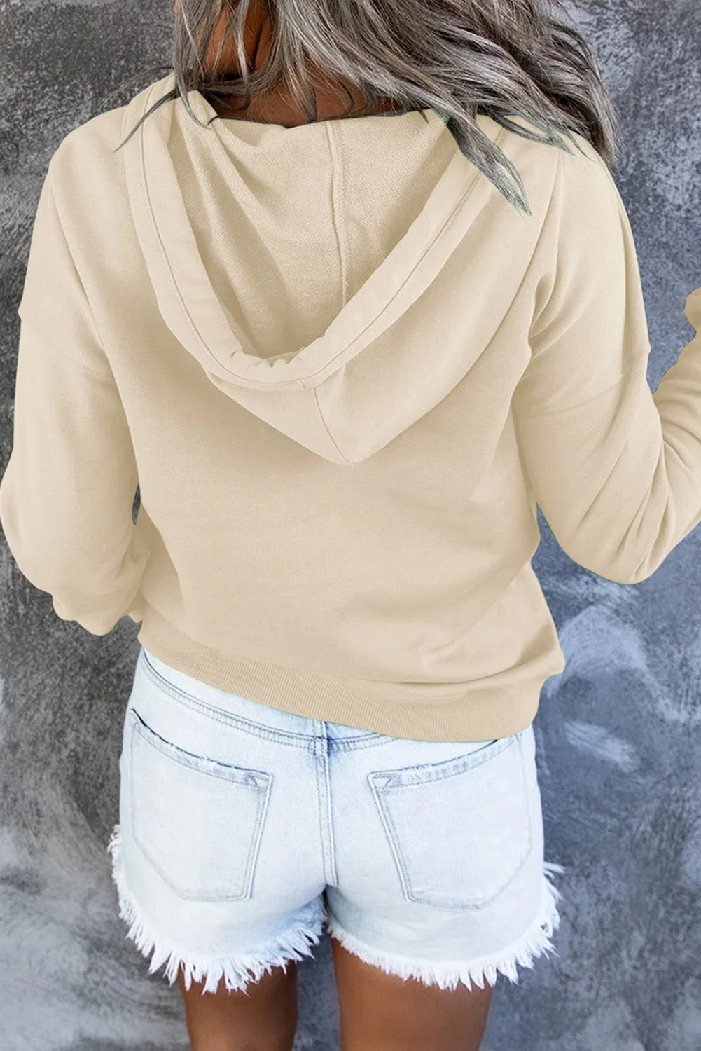 Dropped Shoulder Long Sleeve Hoodie with Pocket - 9 colors