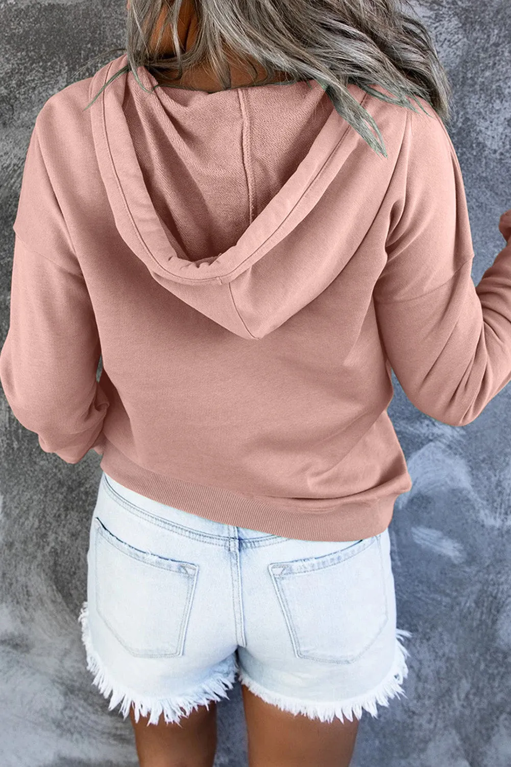 Dropped Shoulder Long Sleeve Hoodie with Pocket - 9 colors