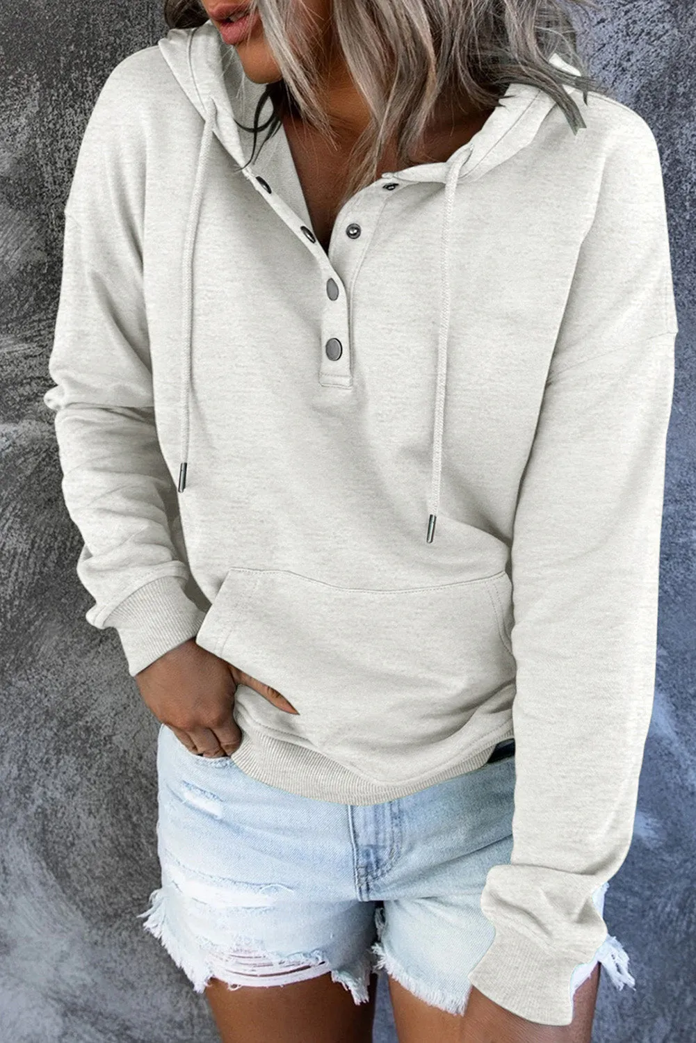 Dropped Shoulder Long Sleeve Hoodie with Pocket - 9 colors