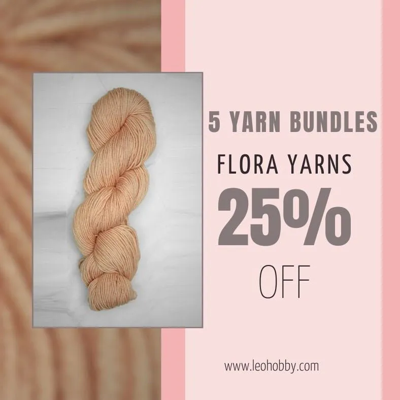 Flora Symfonie Yarns KnitPro - 5 Yarn Bundle Pack (5 x 100g) - OR1002 Soft Madder Semisolid Color - 100% Naturally Dyed Merino DK