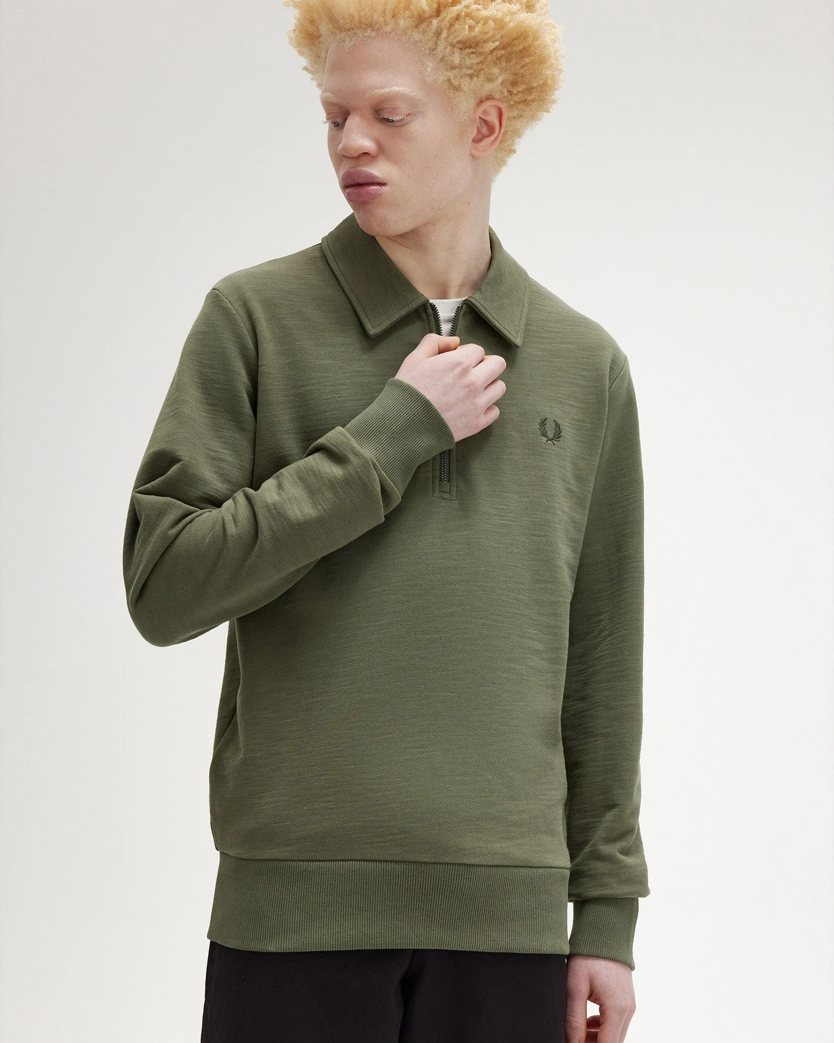 Fred Perry Zip Neck Collar Sweatshirt - Laurel Wreath Green