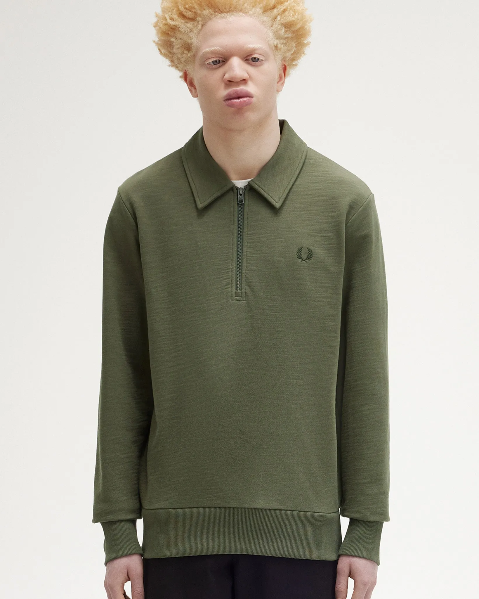 Fred Perry Zip Neck Collar Sweatshirt - Laurel Wreath Green