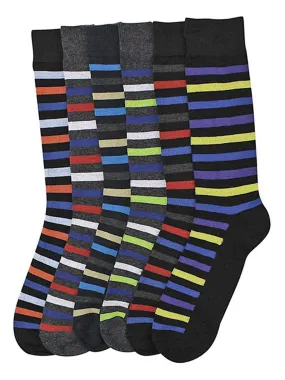 Fun Multicolor Striped Mens 6 Pack Dress Socks