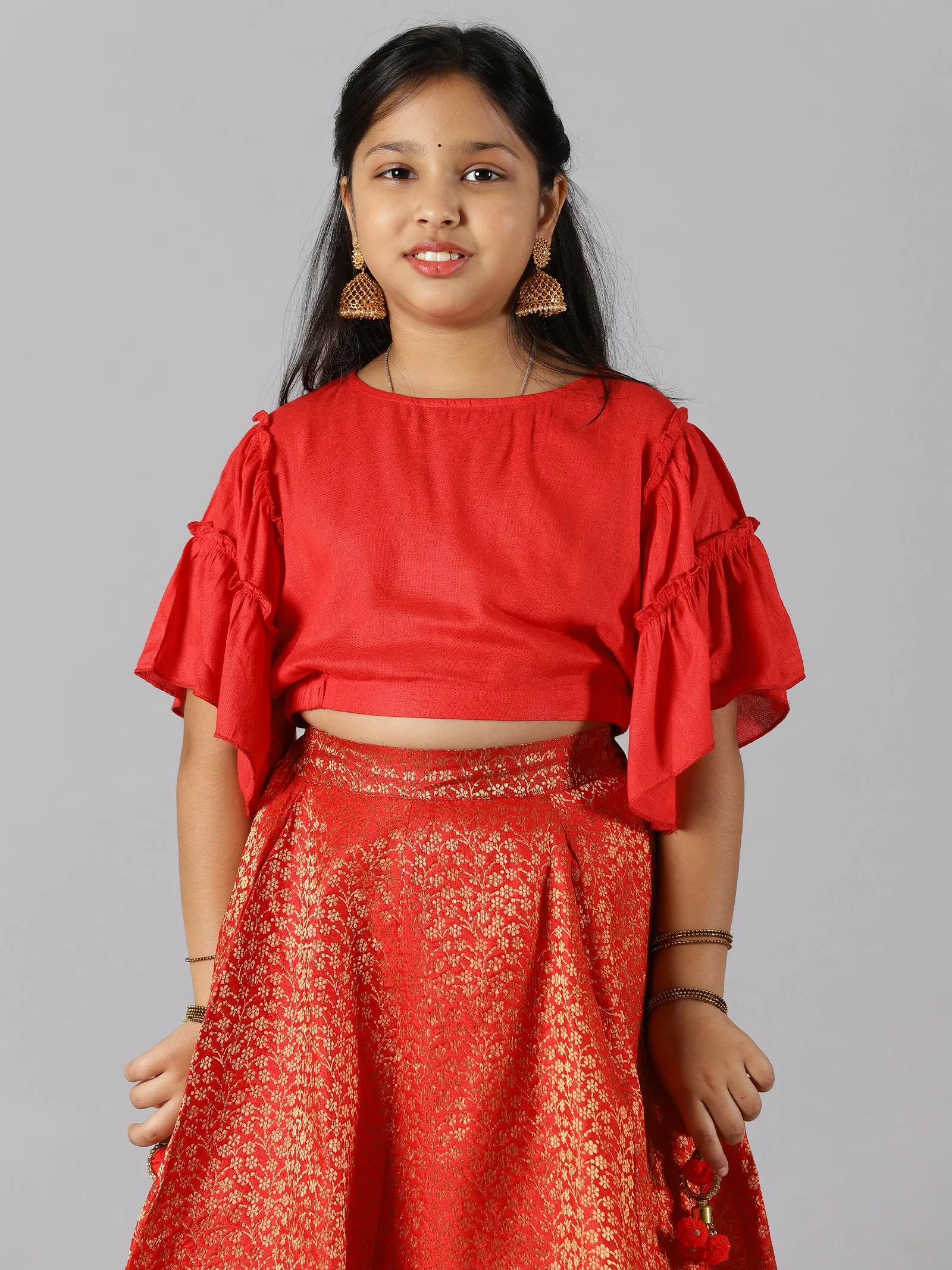Girls Ethnic Half Sleeve Choli & Lehenga Set