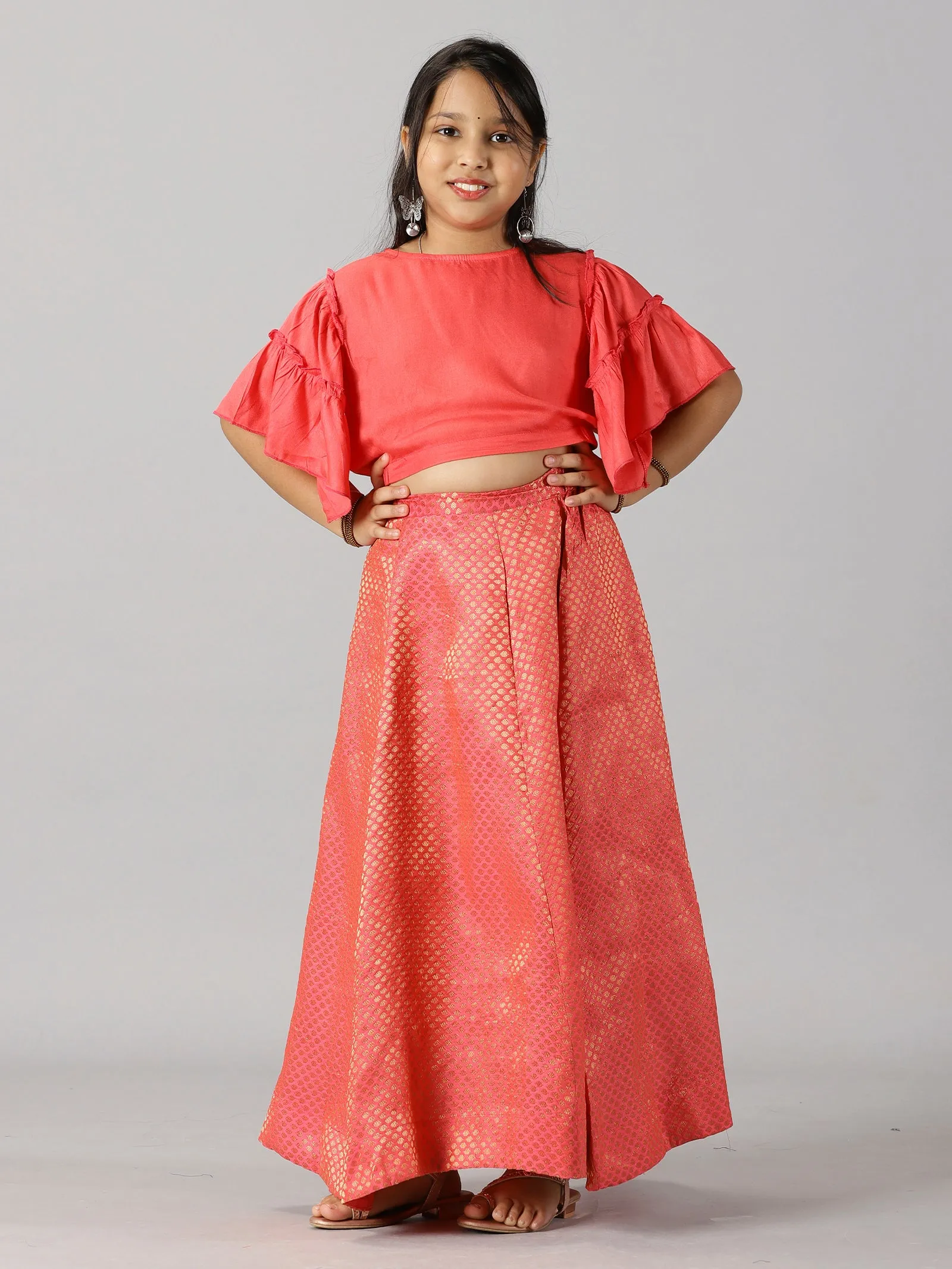 Girls Ethnic Half Sleeve Choli & Lehenga Set