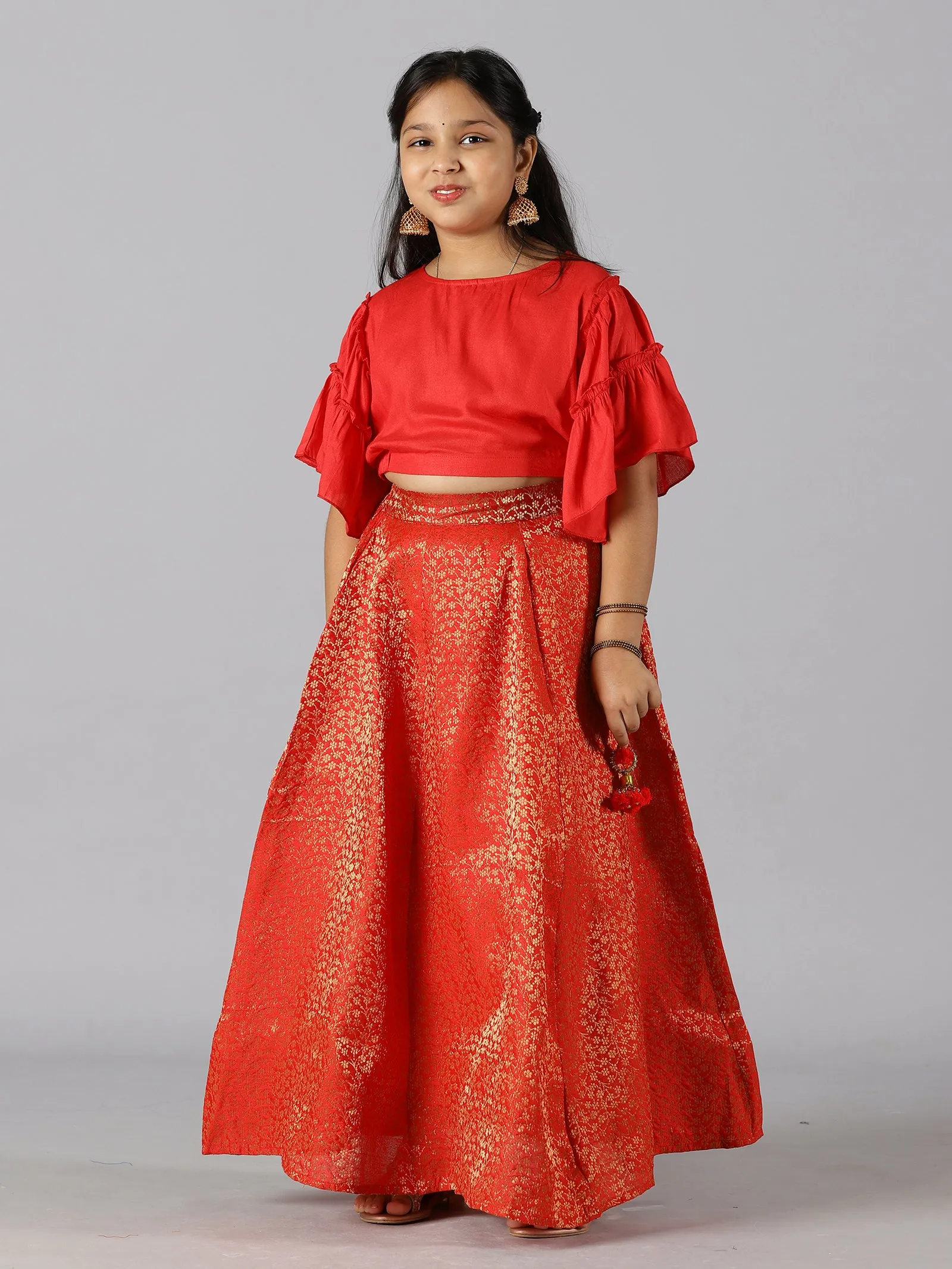 Girls Ethnic Half Sleeve Choli & Lehenga Set