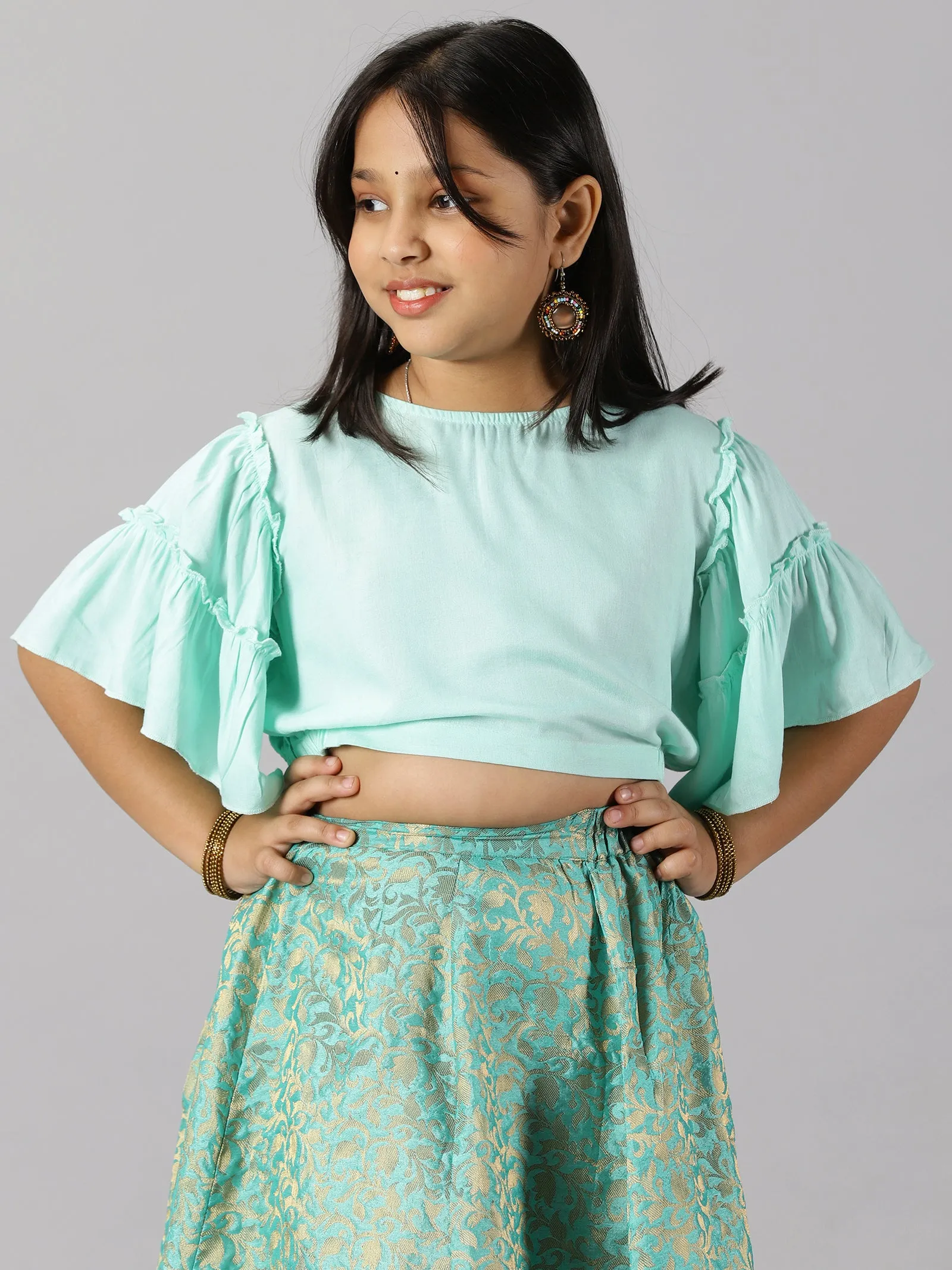 Girls Ethnic Half Sleeve Choli & Lehenga Set