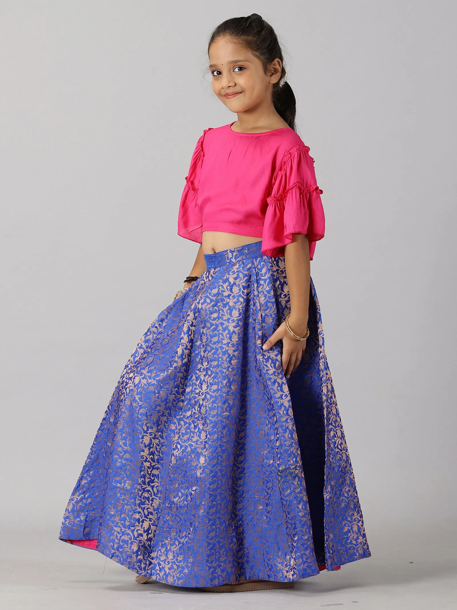 Girls Ethnic Half Sleeve Choli & Lehenga Set