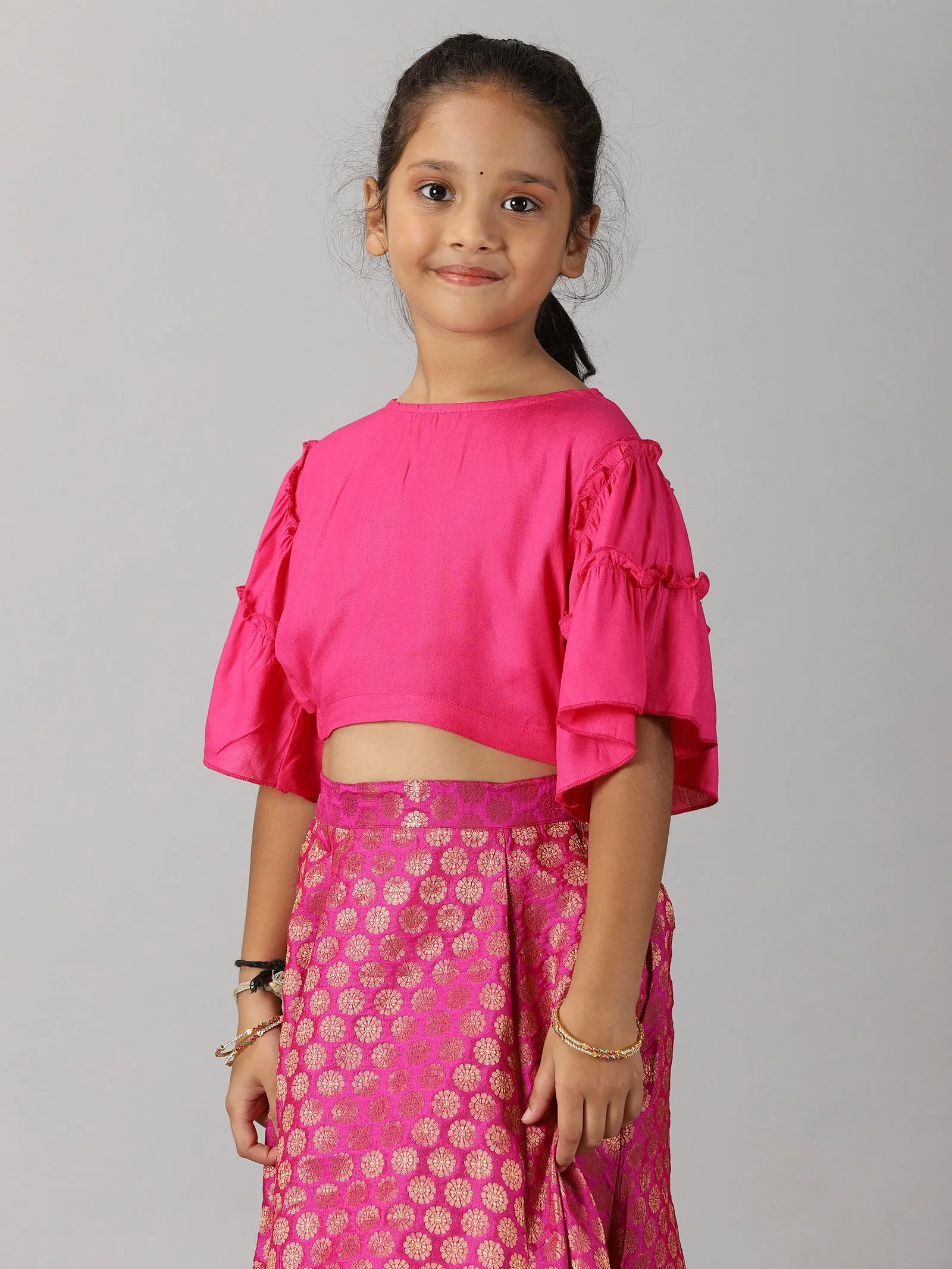 Girls Ethnic Half Sleeve Choli & Lehenga Set