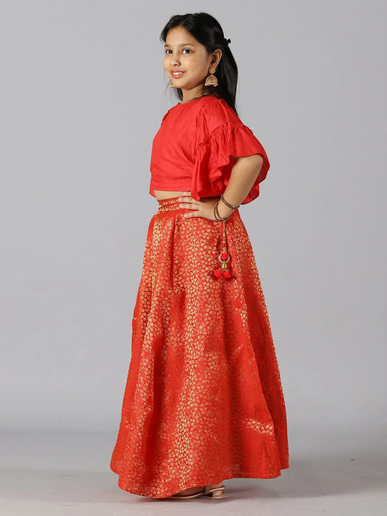 Girls Ethnic Half Sleeve Choli & Lehenga Set