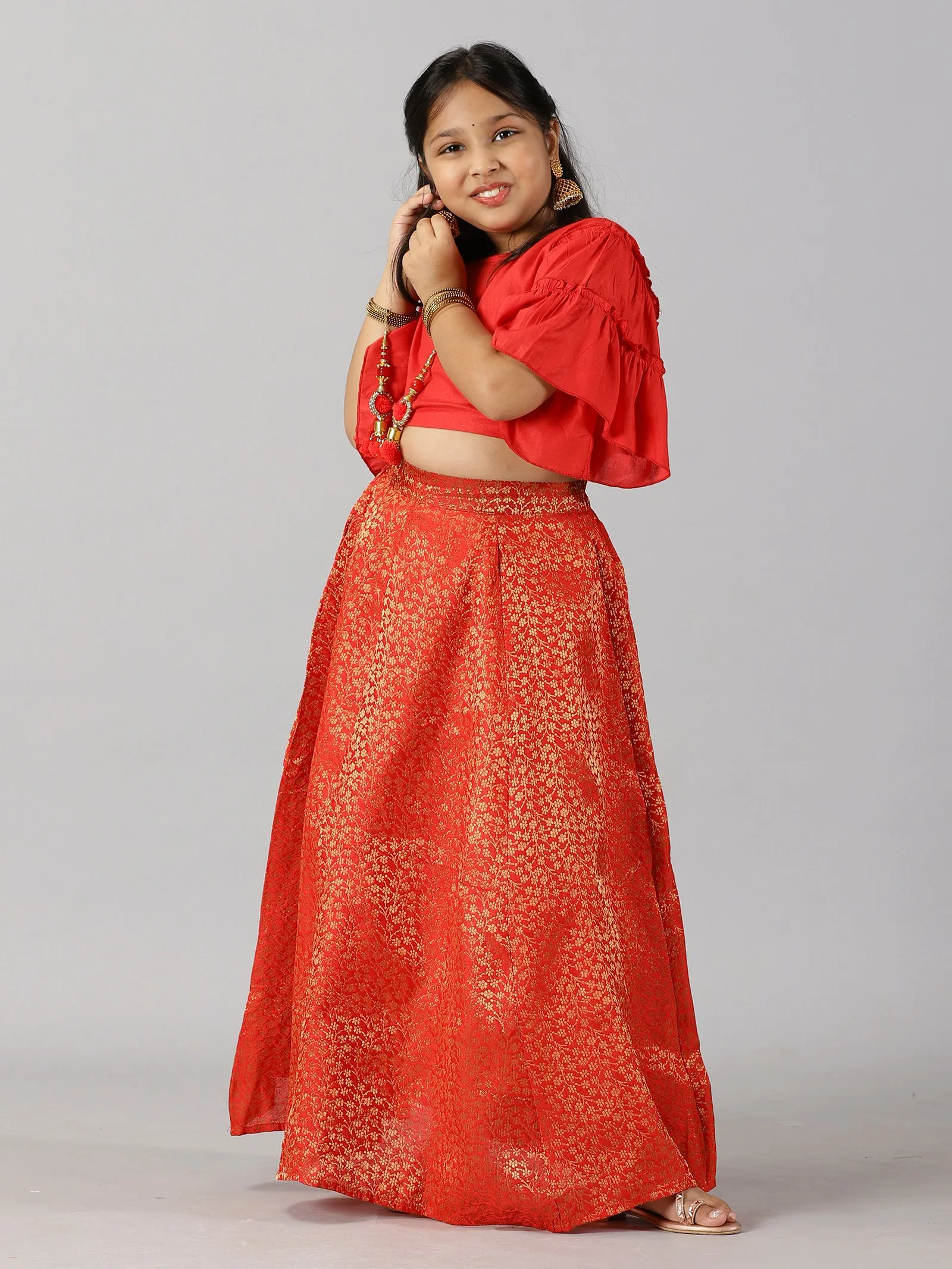 Girls Ethnic Half Sleeve Choli & Lehenga Set
