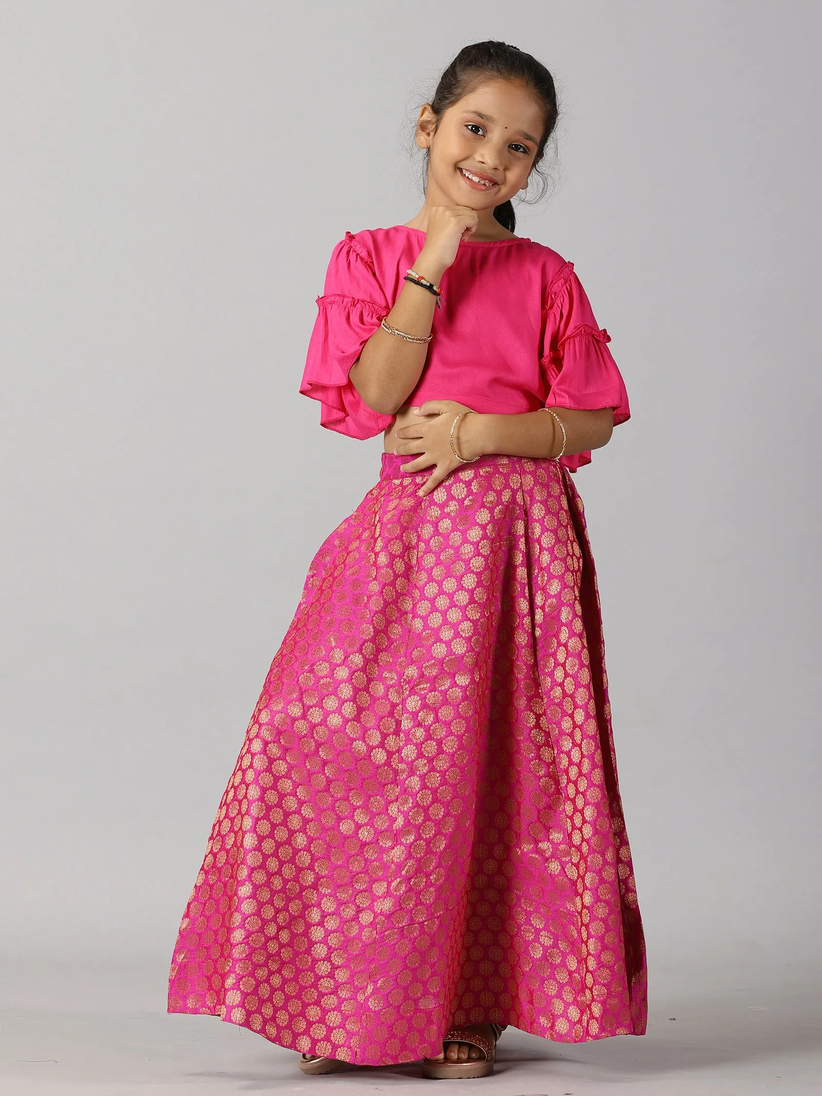 Girls Ethnic Half Sleeve Choli & Lehenga Set