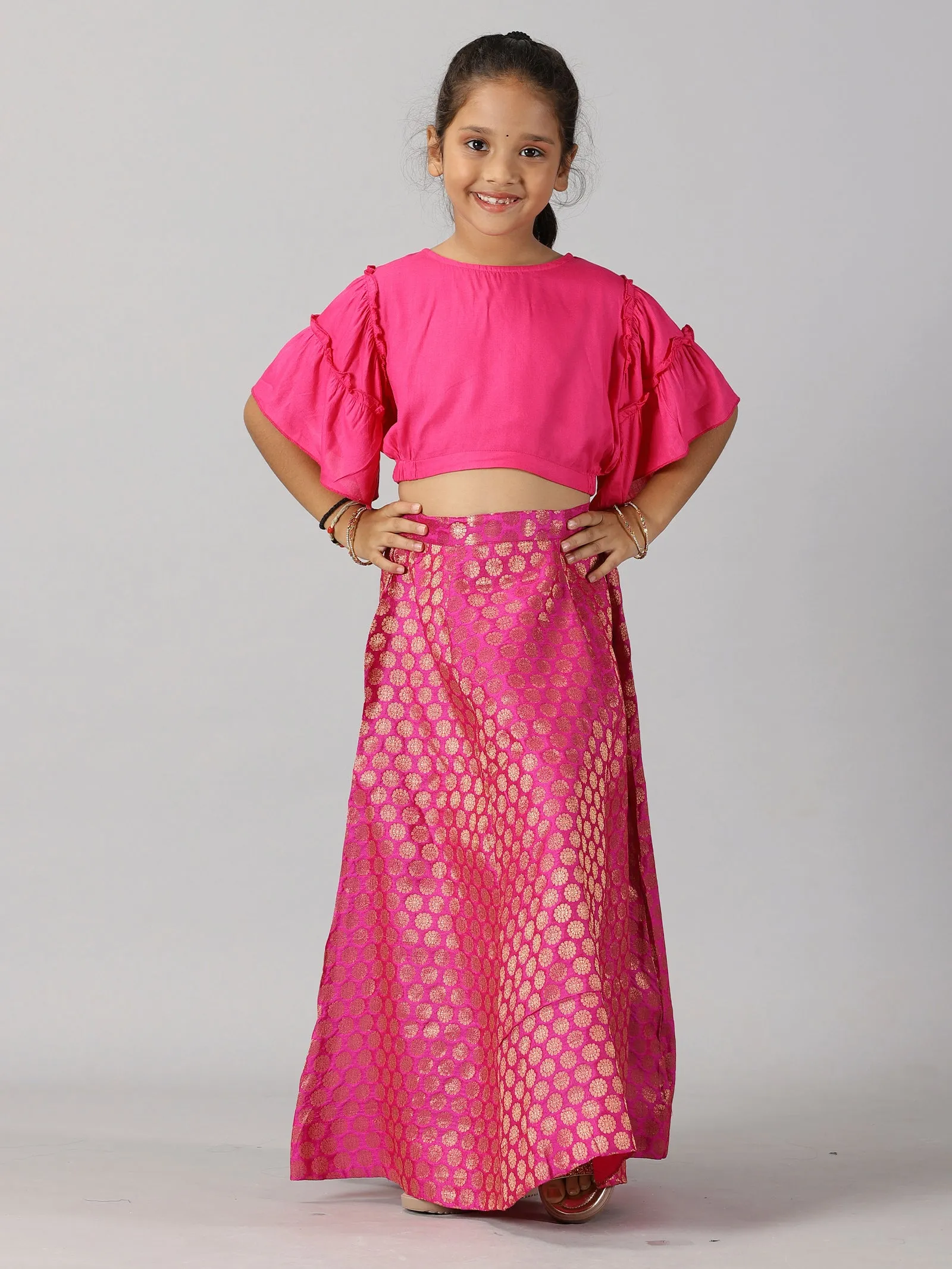 Girls Ethnic Half Sleeve Choli & Lehenga Set