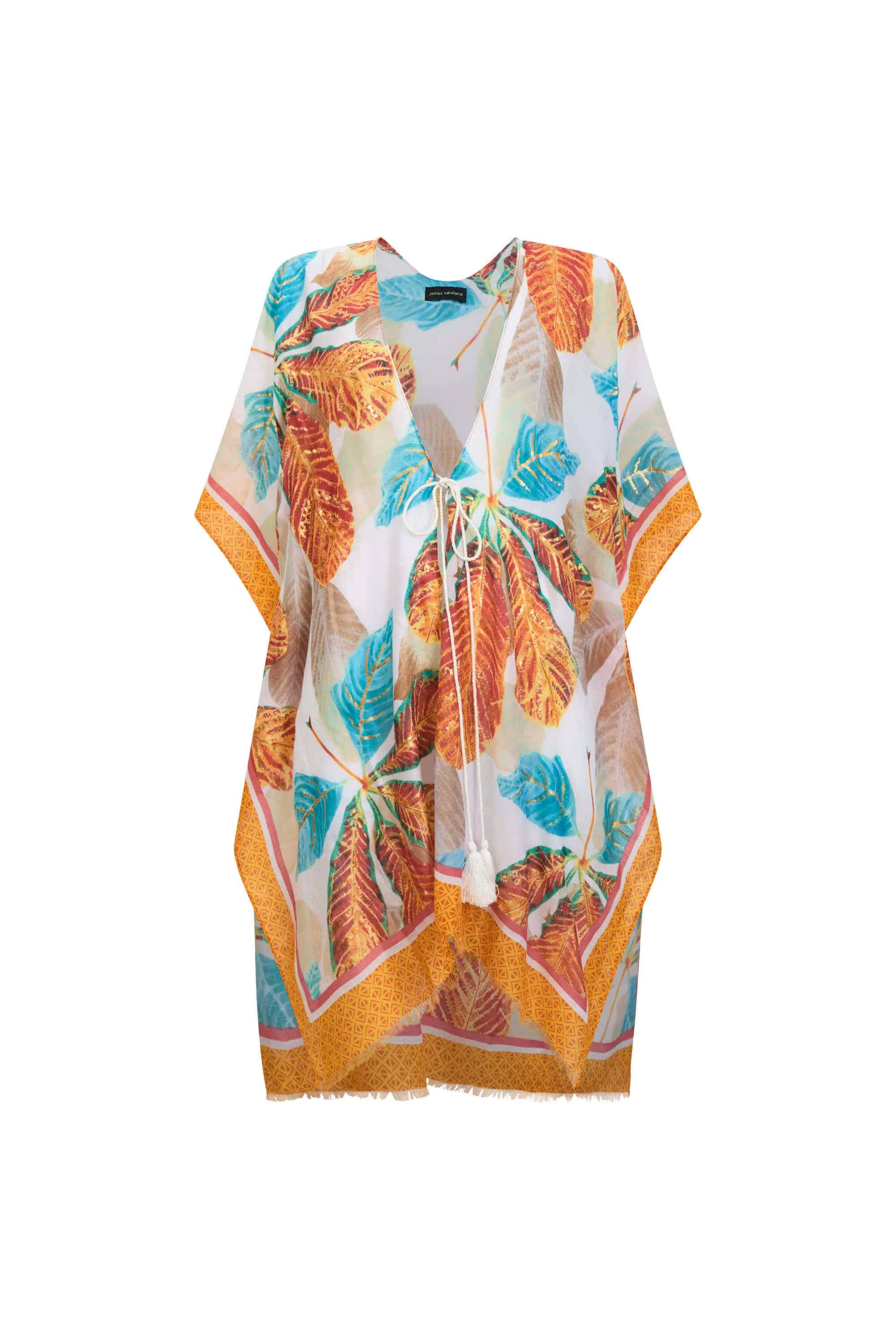 Gold Detail Leaf Kaftan Orange