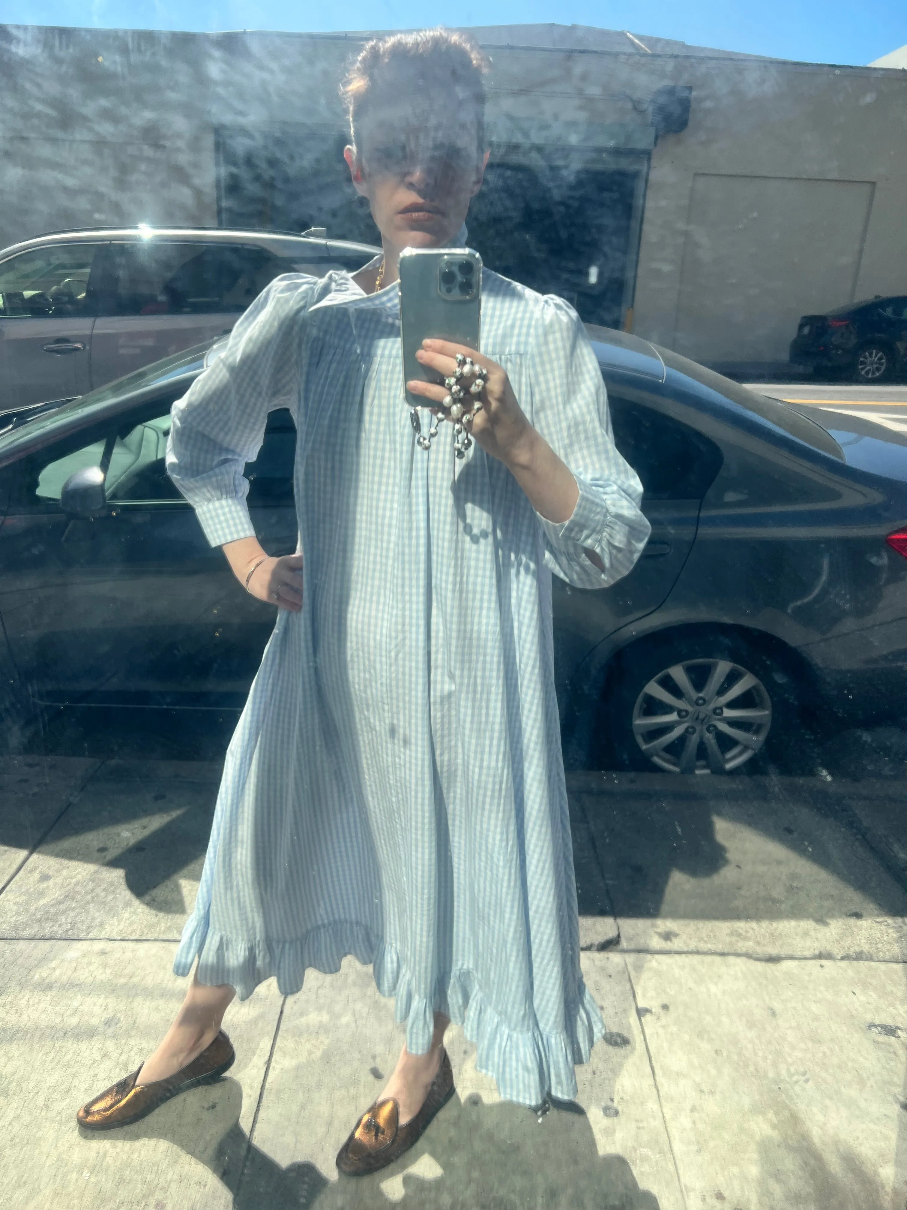 Iva Dress in Pale Blue Gingham