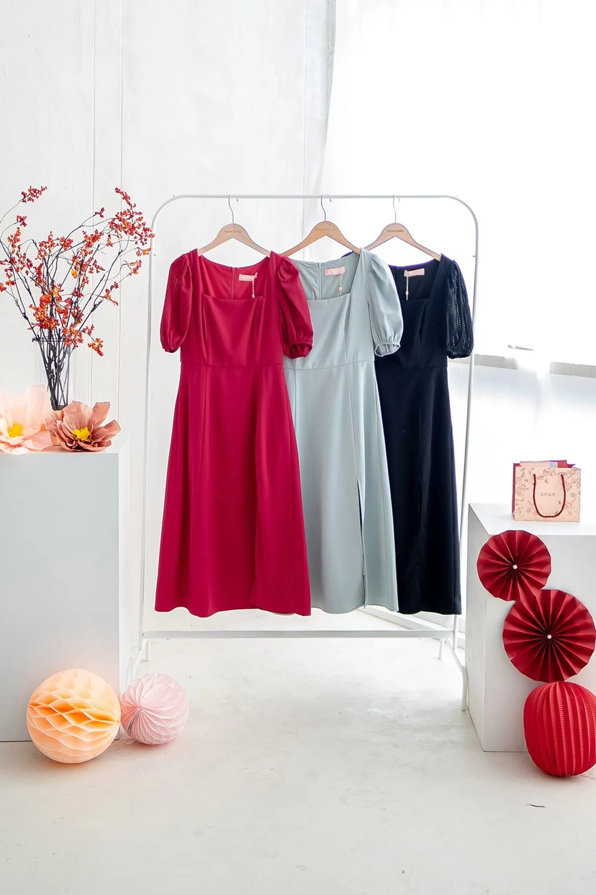 JANELYN SLEEVE MIDI DRESS IN SAGE BLUE