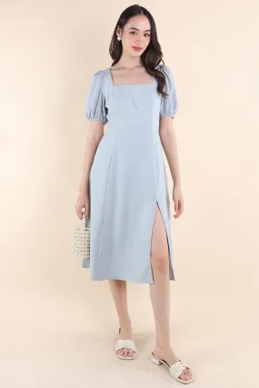 JANELYN SLEEVE MIDI DRESS IN SAGE BLUE