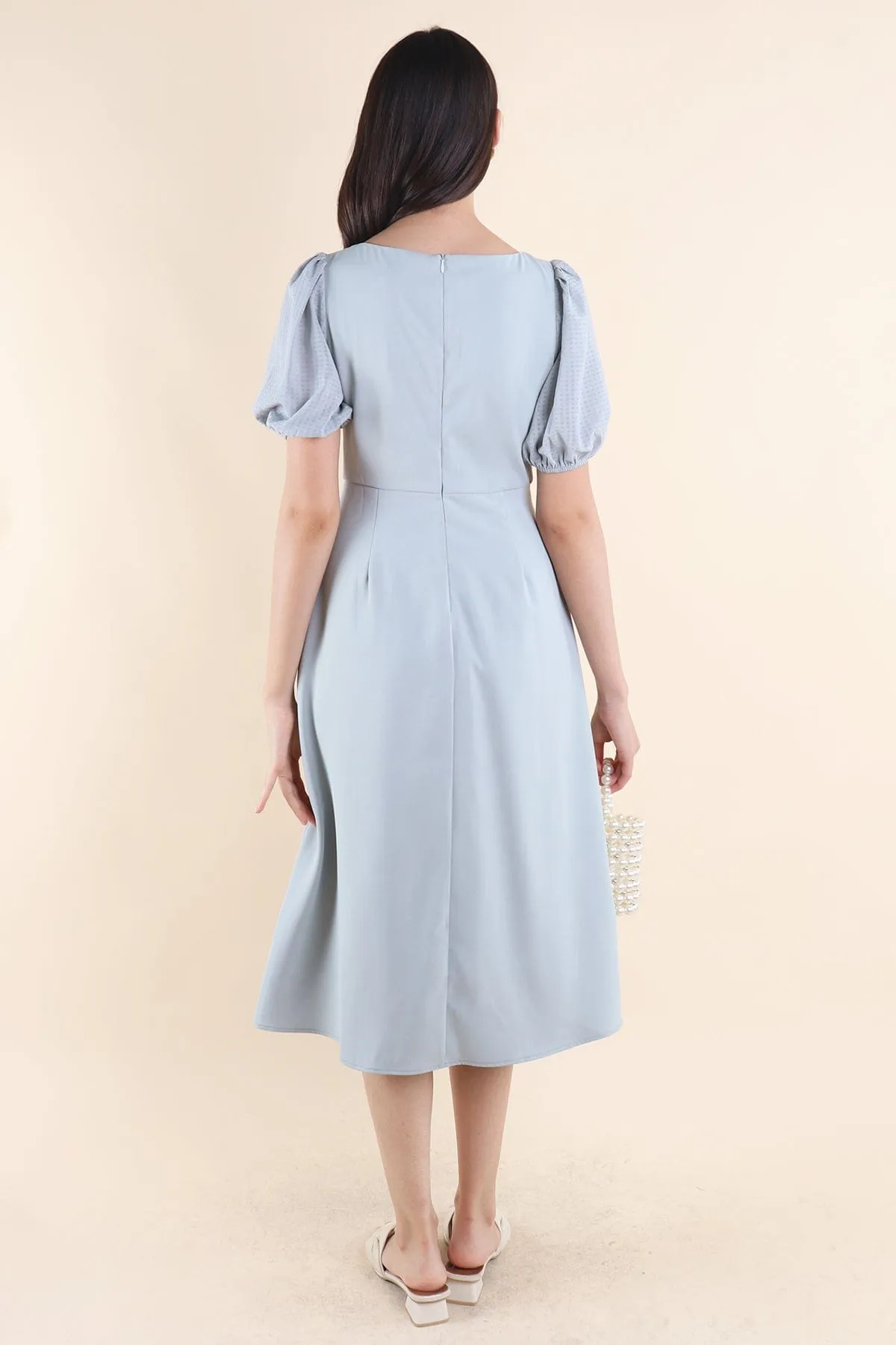 JANELYN SLEEVE MIDI DRESS IN SAGE BLUE