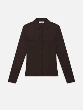 Jersey Button Up Shirt -- Chocolate Brown