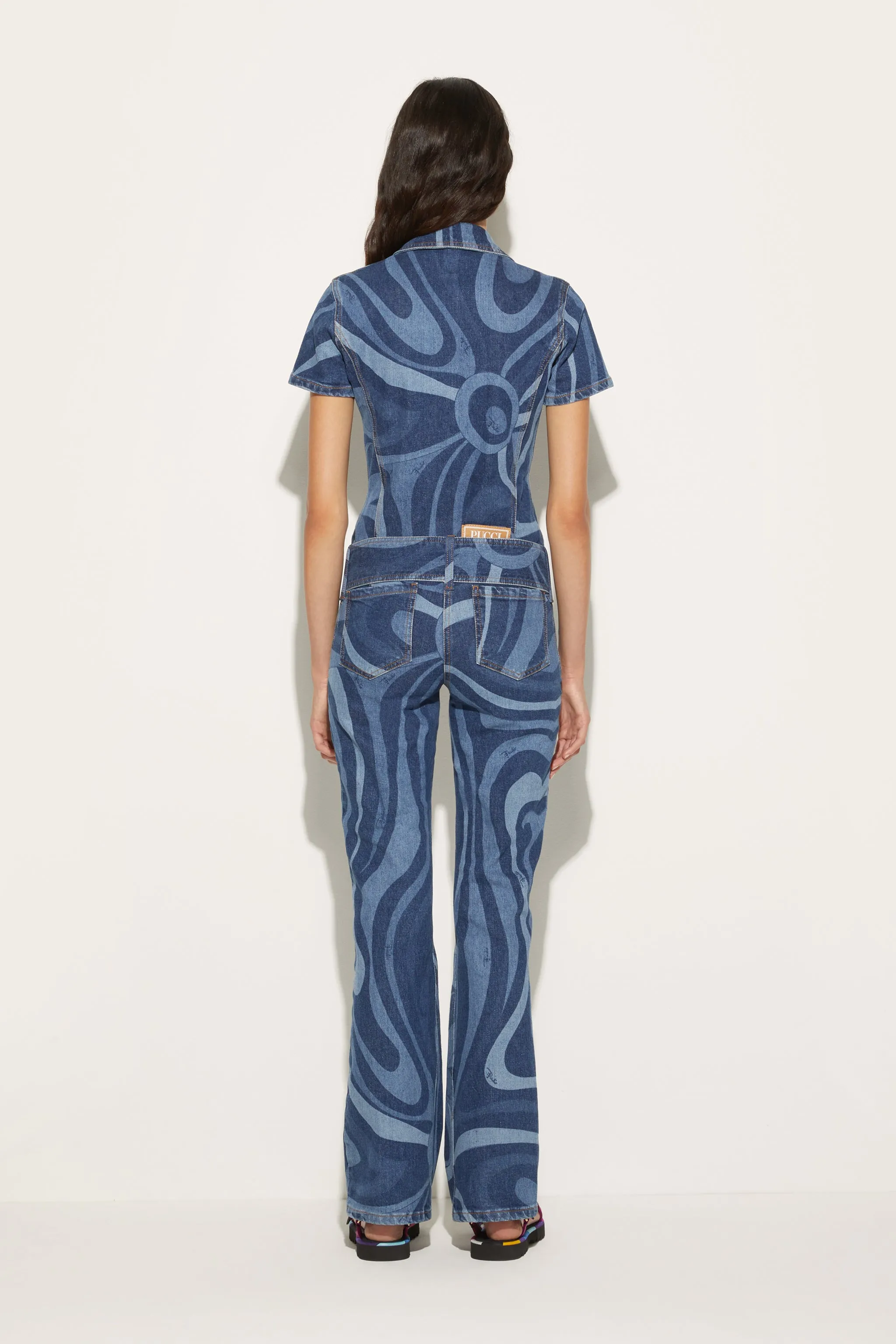 Marmo-Print Denim Jumpsuit