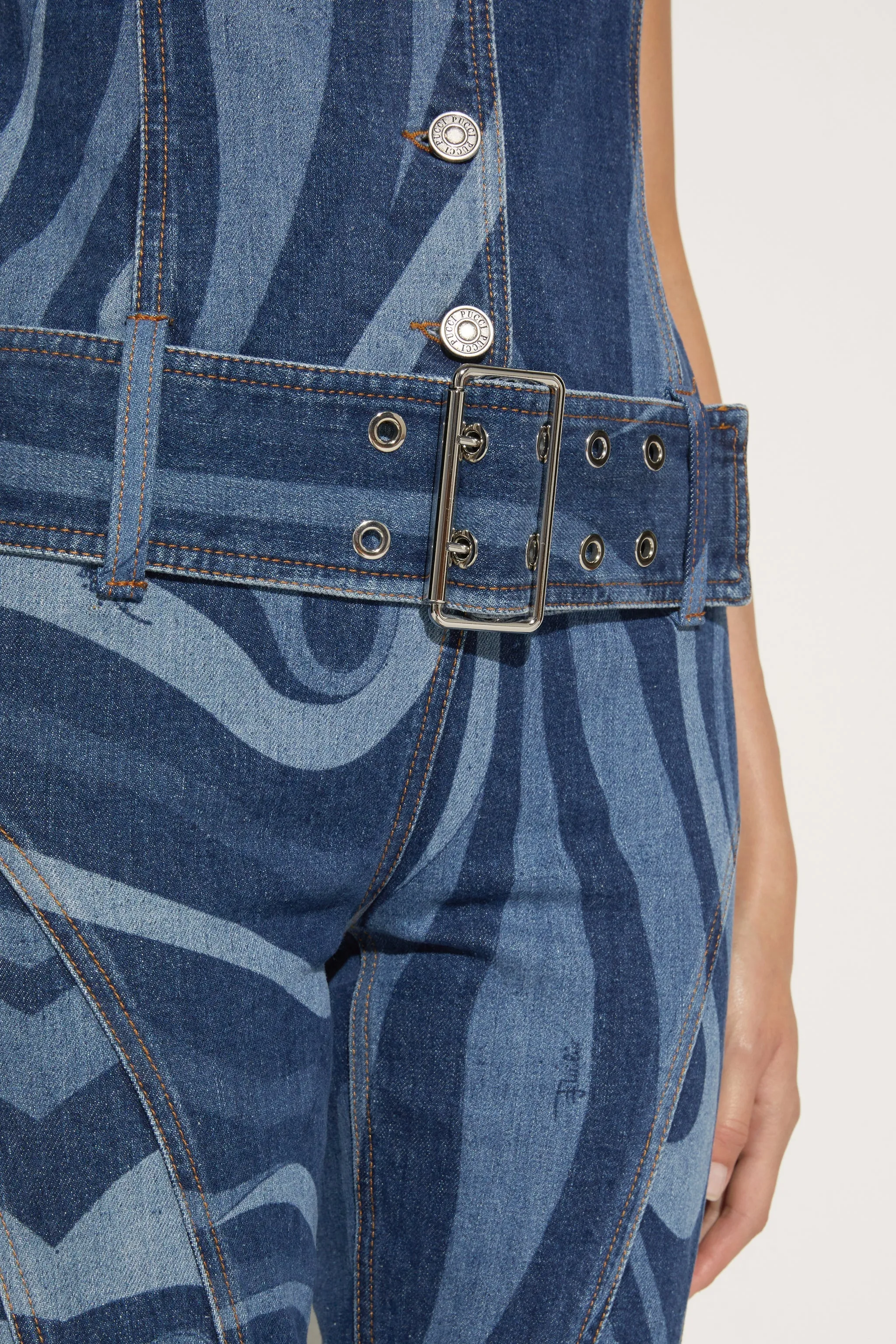 Marmo-Print Denim Jumpsuit