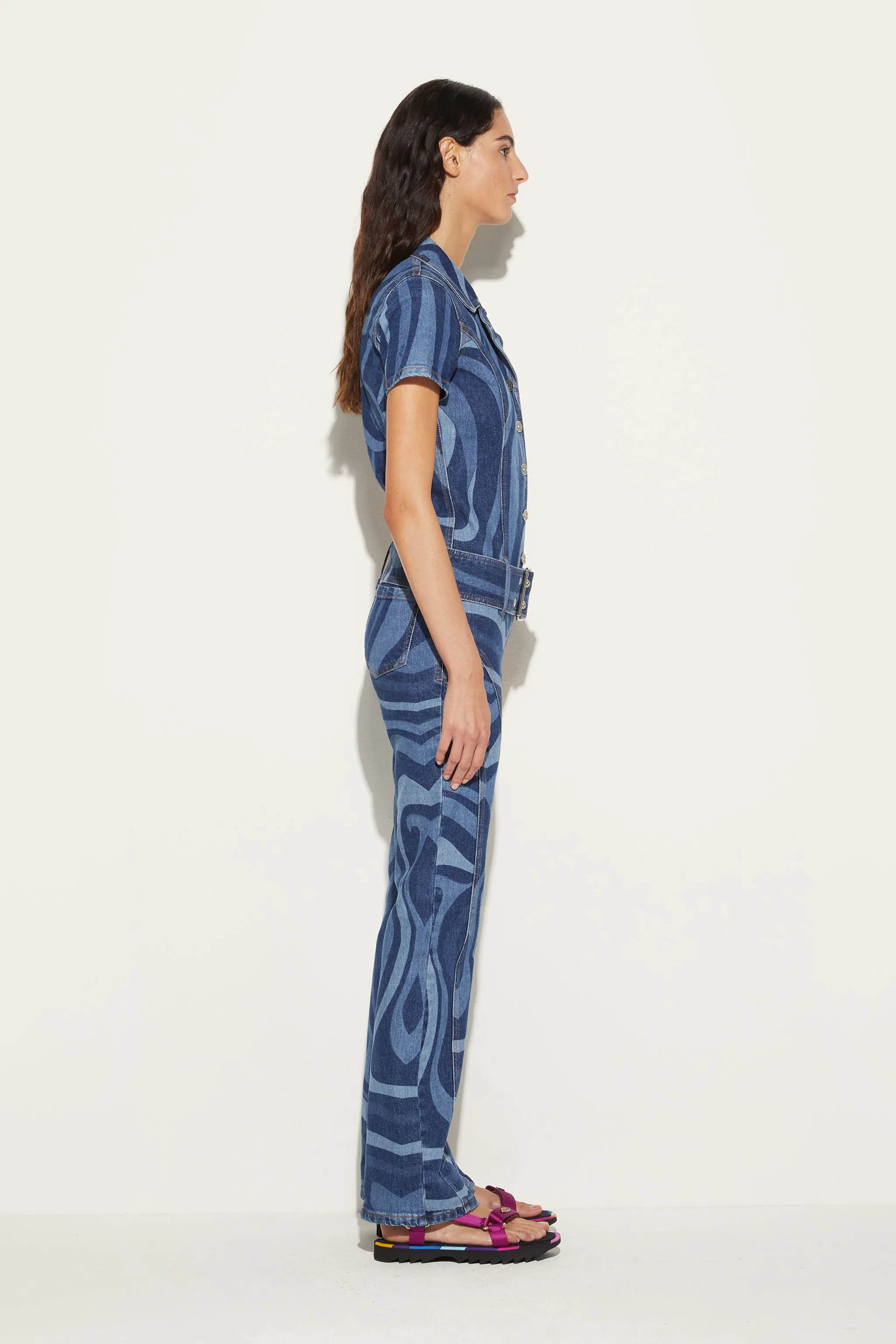 Marmo-Print Denim Jumpsuit