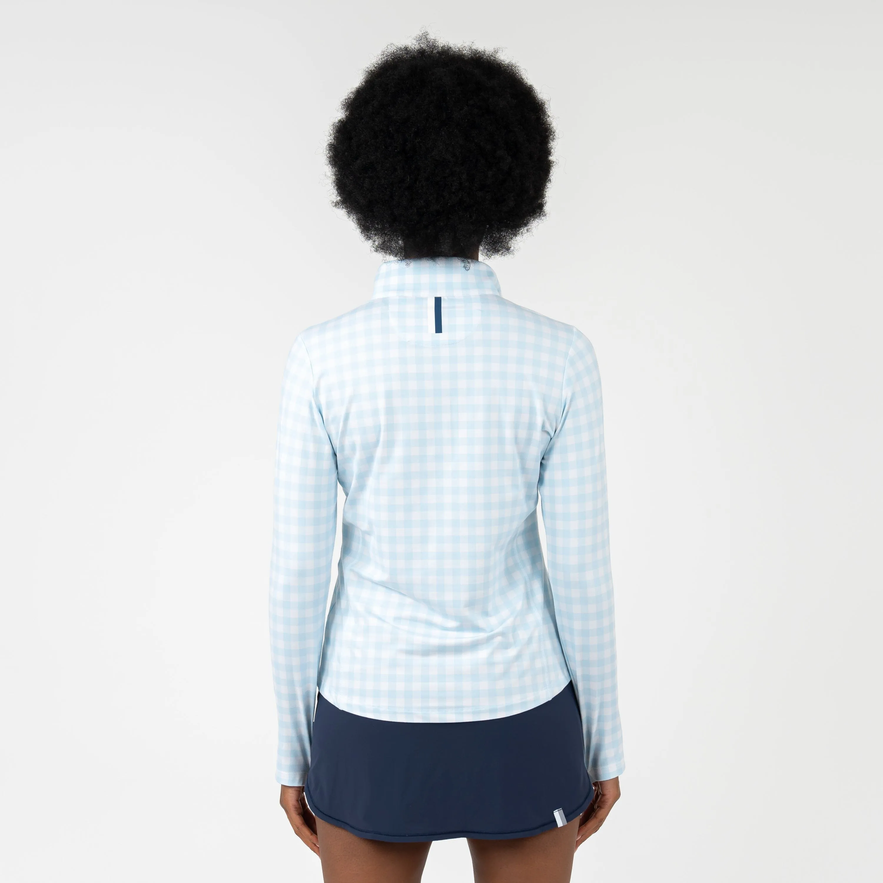 Martina Gingham Performance Q-Zip | The Martina Gingham - Pale Blue/White