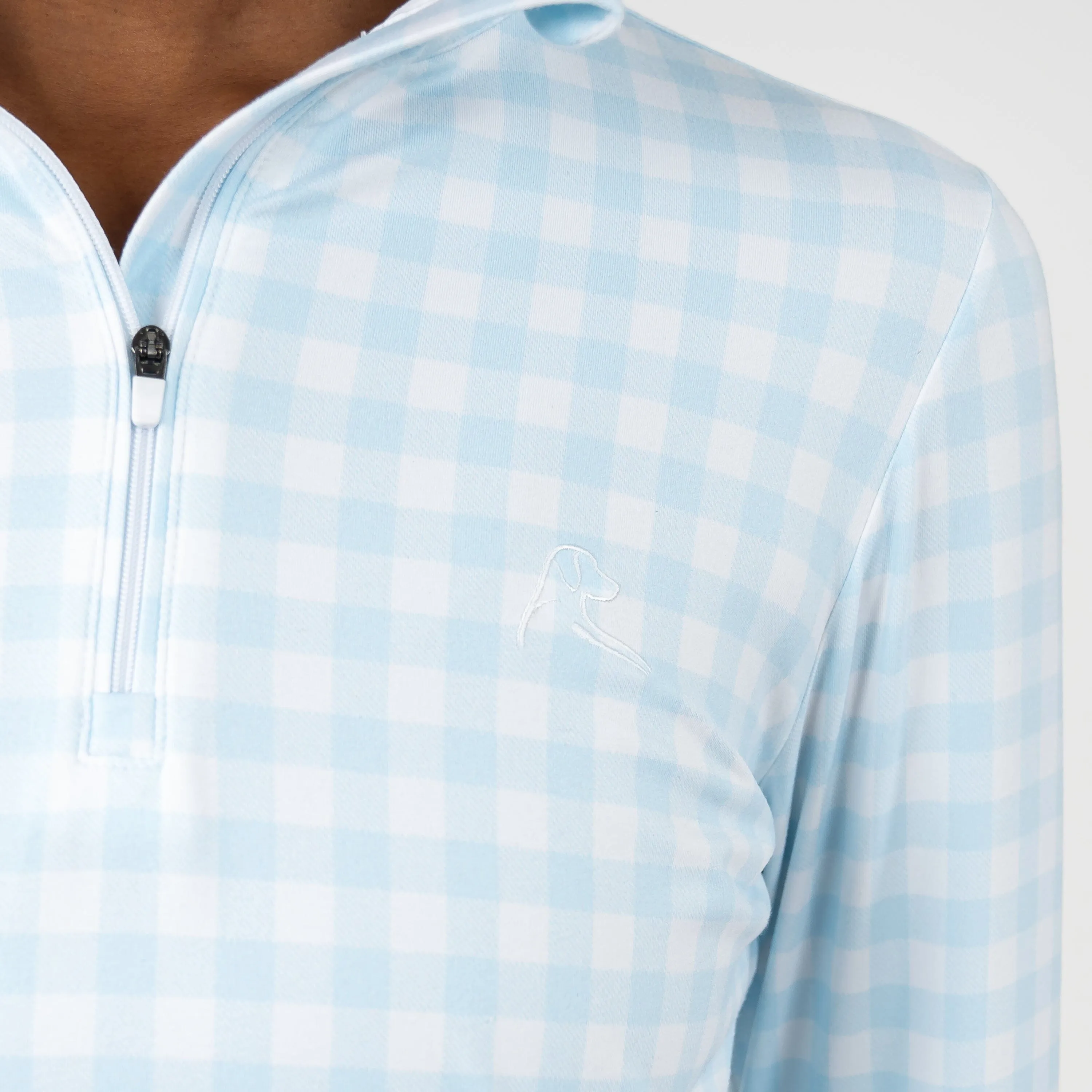 Martina Gingham Performance Q-Zip | The Martina Gingham - Pale Blue/White