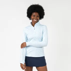 Martina Gingham Performance Q-Zip | The Martina Gingham - Pale Blue/White