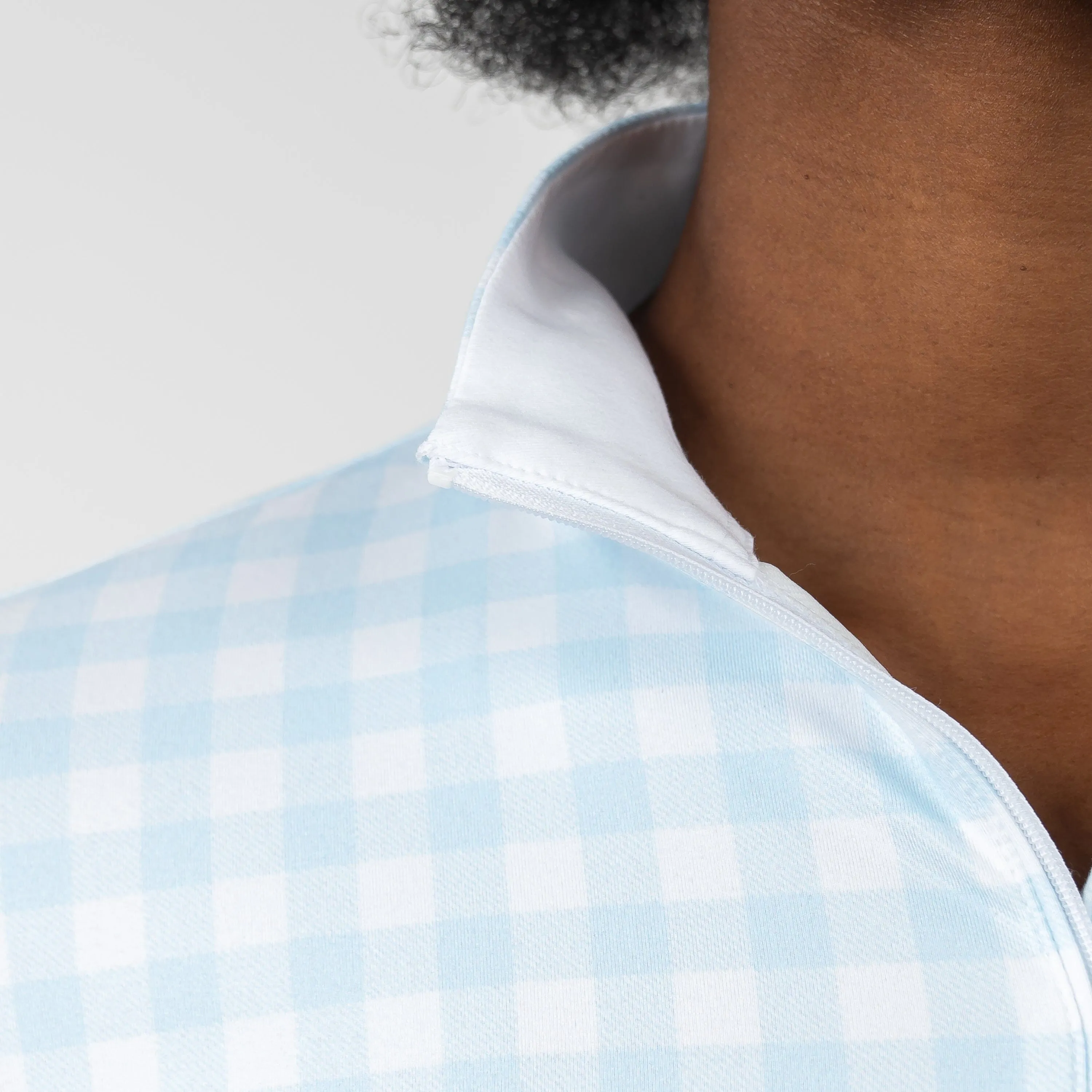 Martina Gingham Performance Q-Zip | The Martina Gingham - Pale Blue/White